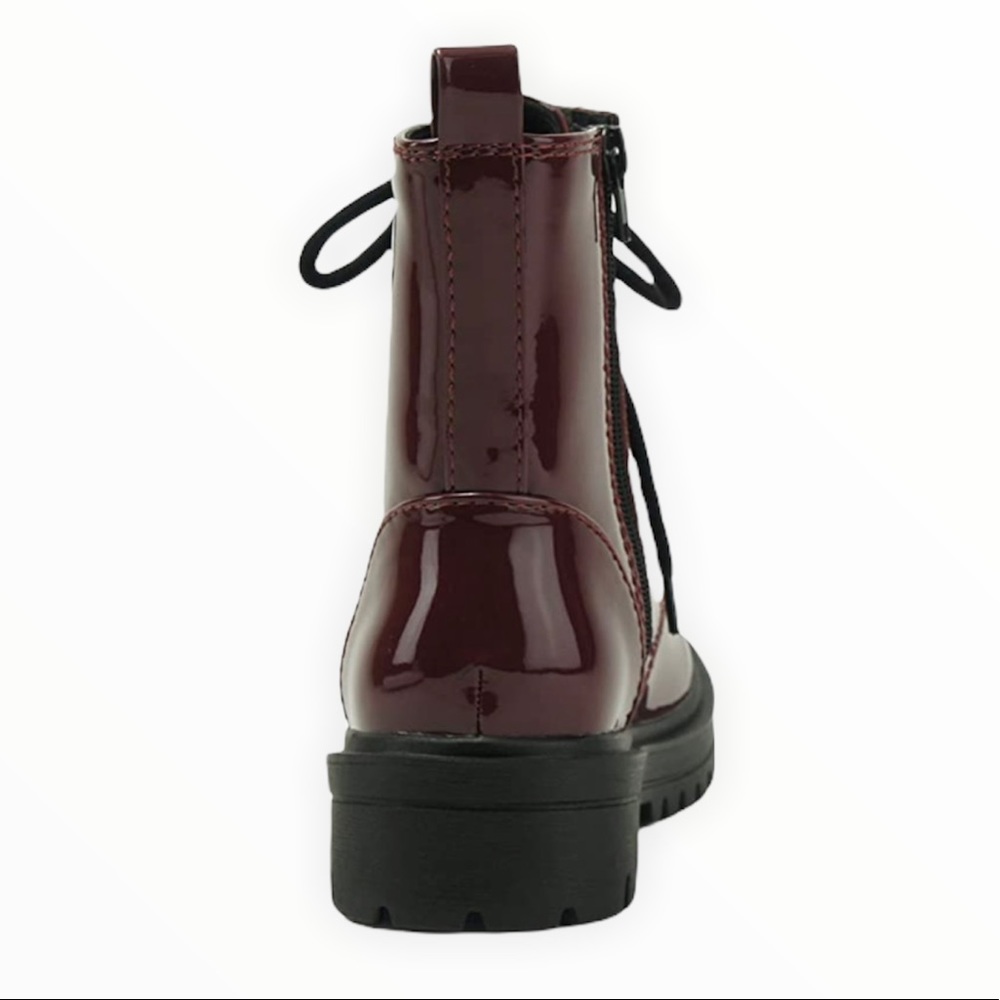 Burgundy Lace Up Combat Boots - Picture 5 of 7